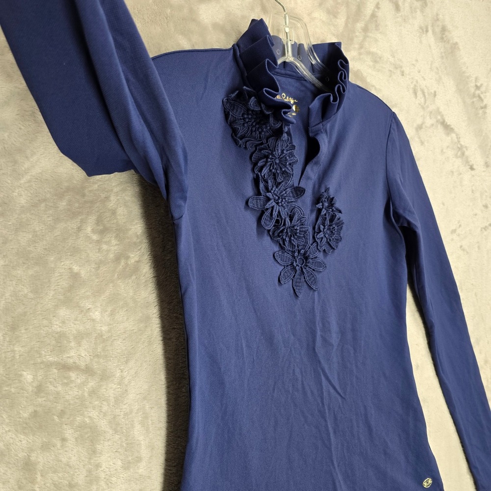 Lilly Pulitzer Luxletic Top Womens XXS Blue Floral Ruffle Preppy Athleisure Golf - Picture 10 of 12